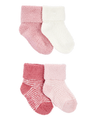 Baby 4-Pack Chenille Foldover Cuff Booties - Pink/White, image 1 of 2 slides