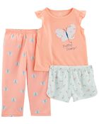 Toddler 3-Piece Butterfly Loose Fit Pajamas, image 1 of 3 slides