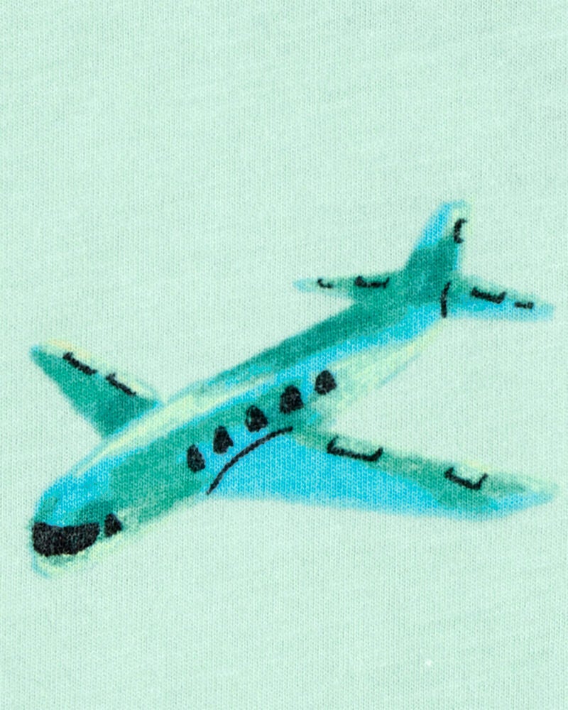 Baby Airplane Print Knit Short-Sleeve Tee - Green, image 2 of 3 slides
