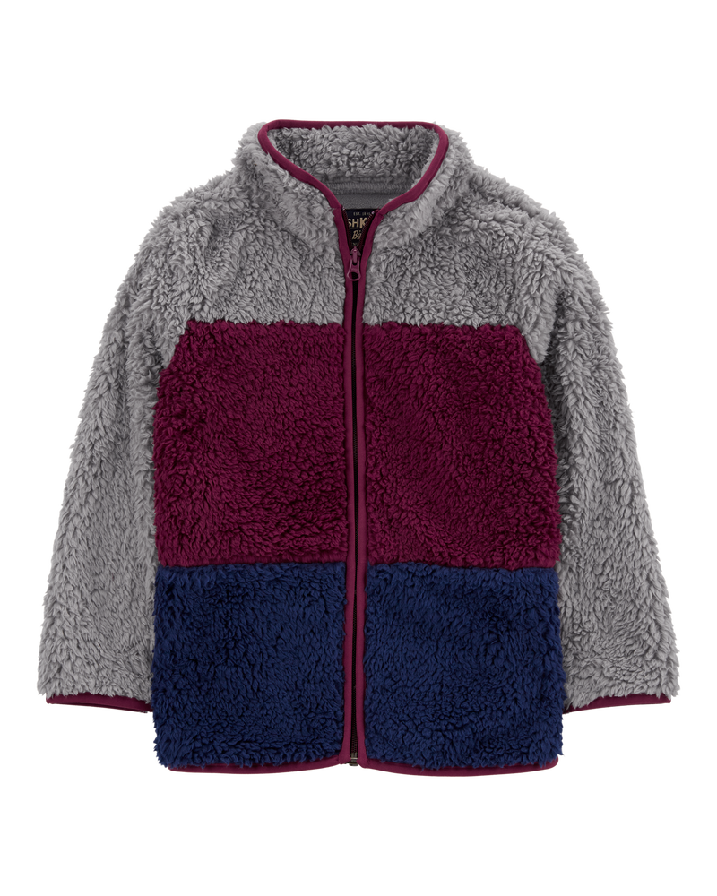 Kid Colorblock Fleece Knit Jacket - Red, image 1 of 3 slides