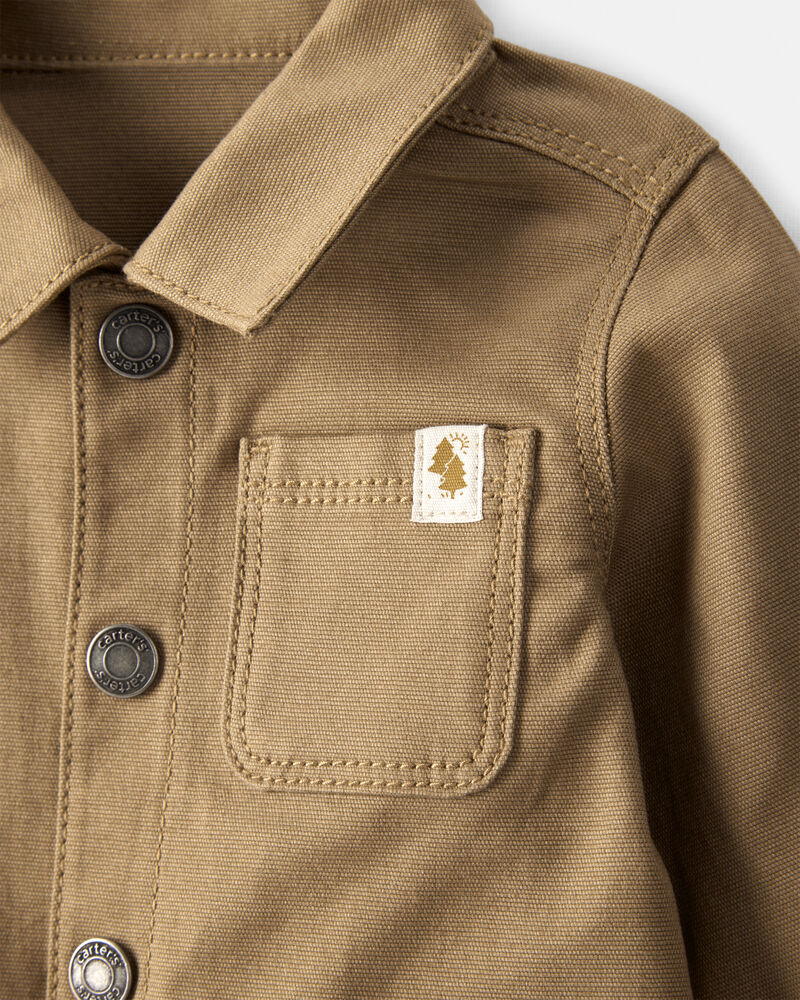 Baby Boy Canvas Long-Sleeve Jumpsuit - Brown, image 3 of 5 slides