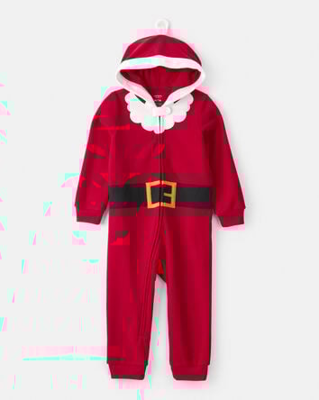 Toddler Santa Hooded Loose Fit Long-Sleeve 2-Way Zip 1-Piece Pajamas - Red, 