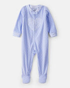 Baby Girl Heart Print Loose Fit Long-Sleeve 2-Way Zip 1-Piece Pajamas - Blue, image 1 of 5 slides