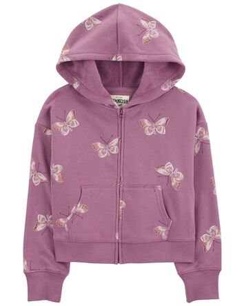 Kid Butterfly Print Fleece Jacket, 