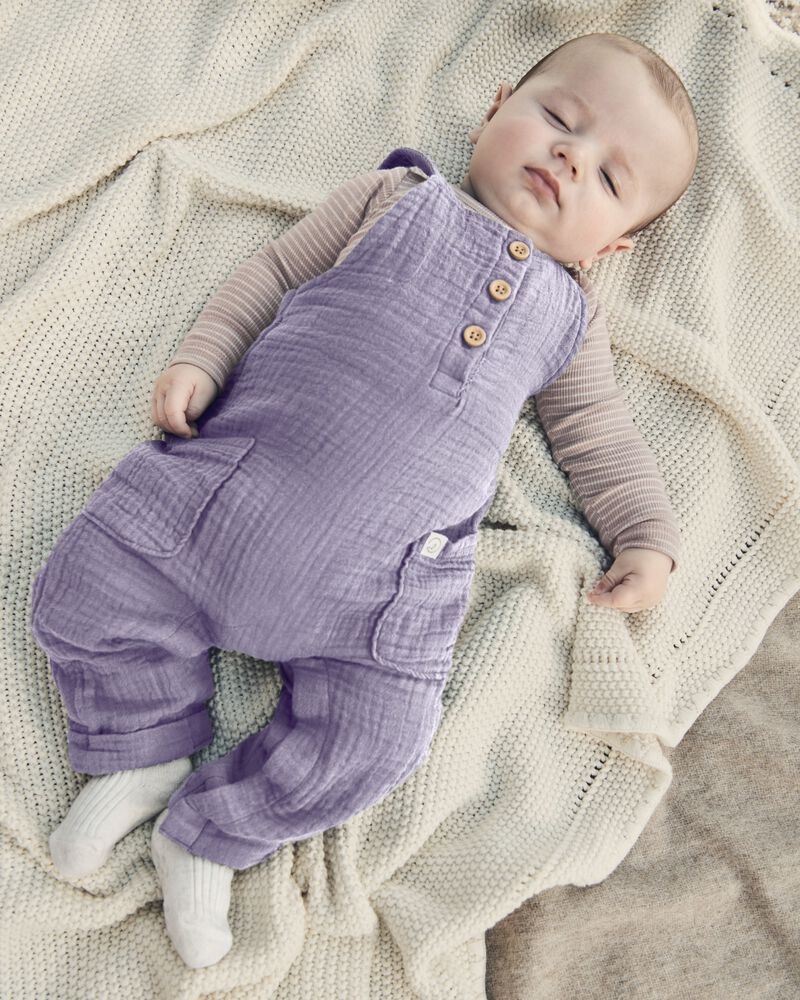 Baby Organic Cotton Gauze Overalls in Lilac, image 5 of 7 slides