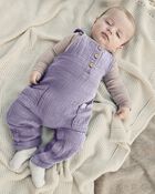 Baby Organic Cotton Gauze Overalls in Lilac, image 5 of 7 slides