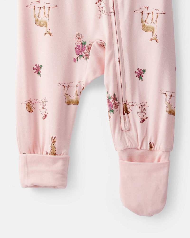 Baby Girl Deer & Floral Print PurelySoft Sleep & Play - Pink, image 2 of 8 slides
