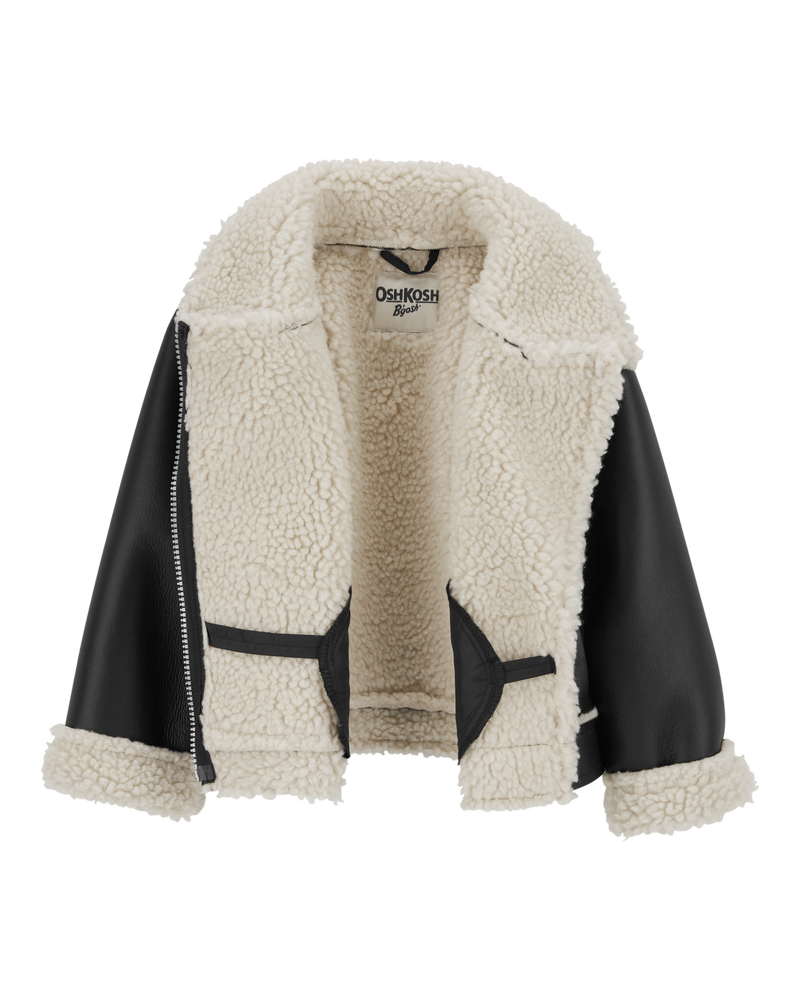 Toddler Faux Leather and Sherpa Jacket , image 2 of 3 slides