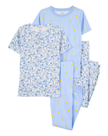 Kid 4-Piece Floral Cotton Pajamas, 