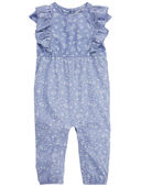 Blue - Baby Floral Print Ruffle Jumpsuit