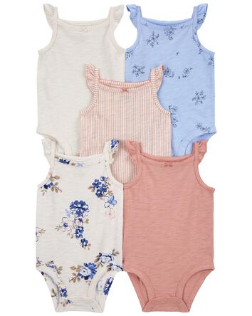 Baby 5-Pack Floral Flutter Bodysuits, 
