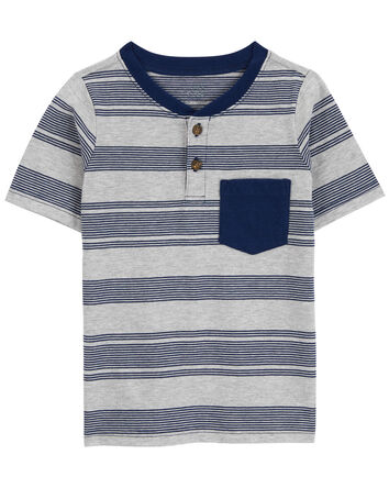 Striped Pocket Henley Tee, 