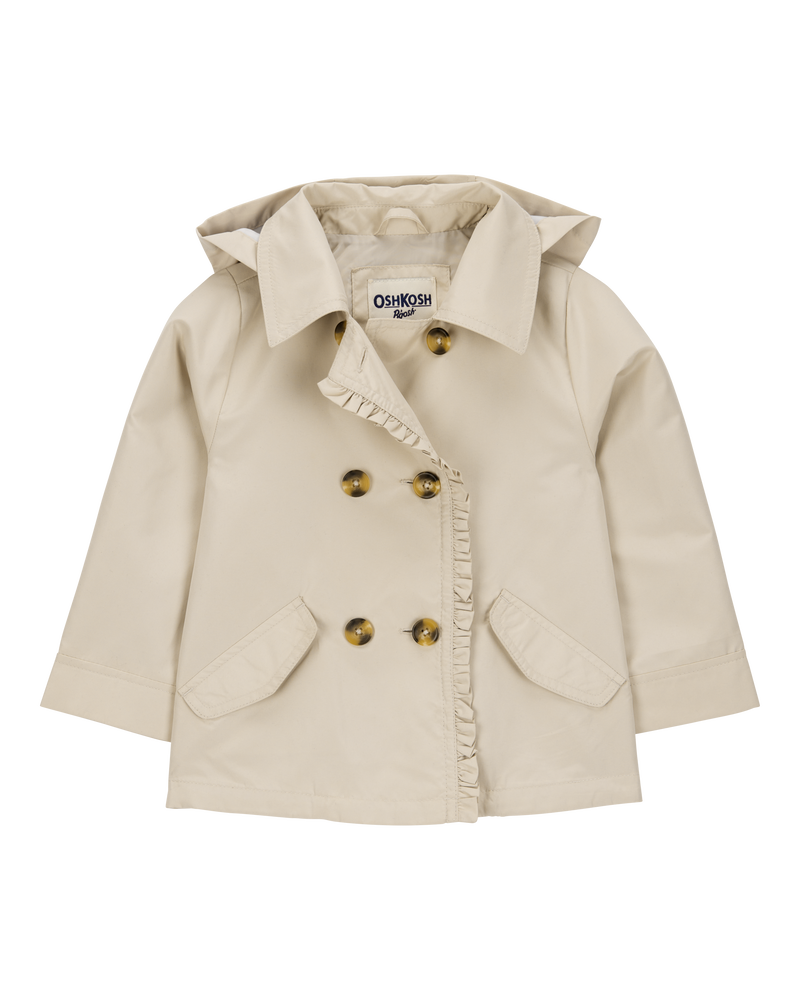 Toddler Ruffle Trench Coat - Khaki, image 1 of 5 slides