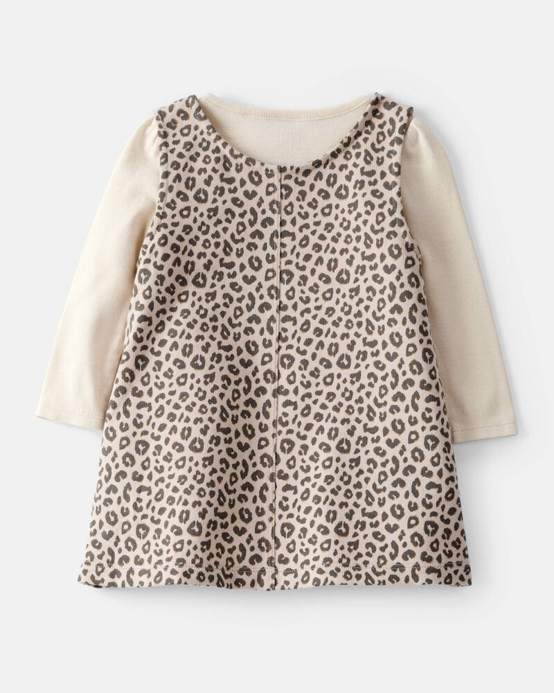 Baby Girl 2-Piece Leopard Print Cotton Long-Sleeve Dress Set - Brown, image 2 of 7 slides