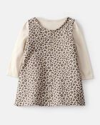 Baby Girl 2-Piece Leopard Print Cotton Long-Sleeve Dress Set - Brown, image 2 of 7 slides