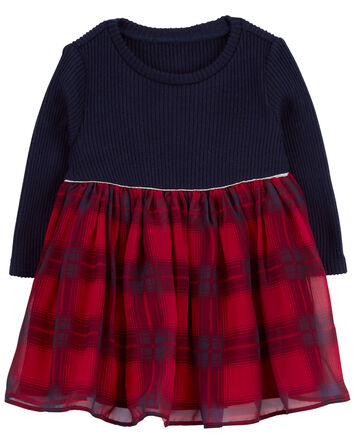 Baby Long-Sleeve Plaid Dress, 