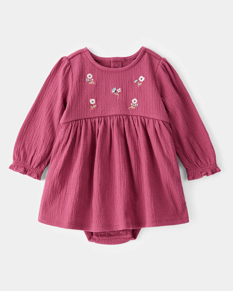 Baby Embroidered Floral Bodysuit Dress - Pink, image 1 of 5 slides