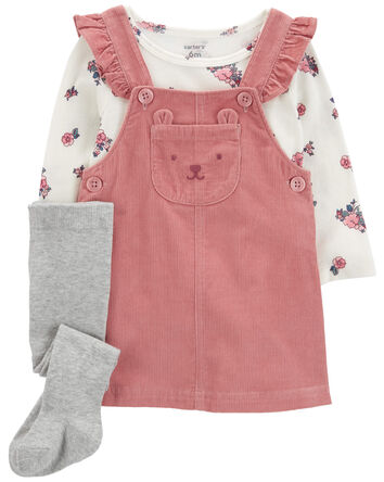 Baby 3-Piece Floral Long-Sleeve Bodysuit & Jumper Set, 