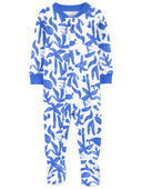 Blue/White - Baby 1-Piece Ocean Print 100% Snug Fit Cotton Footie Pajamas