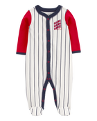 Baby Baseball Snap-Up Cotton Sleep & Play Pajamas, image 1 of 7 slides