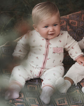 Baby Girl Recycled Microfleece Jumpsuit in Radiant Rose Print, 