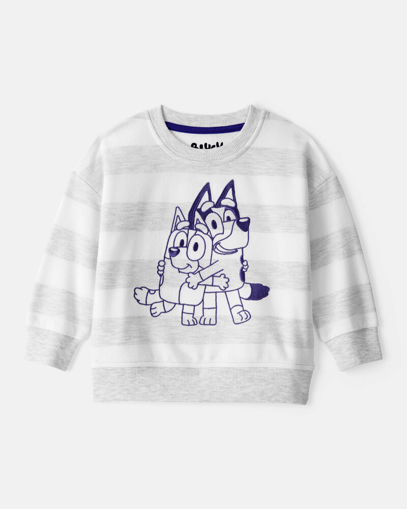 Baby Boy Bluey Striped French Terry Pullover - Grey, image 1 of 3 slides