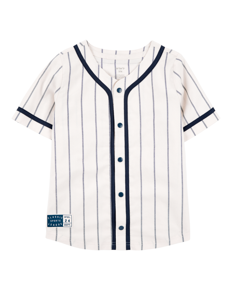 Kid Striped Baseball Button-Down Shirt - White, image 1 of 4 slides