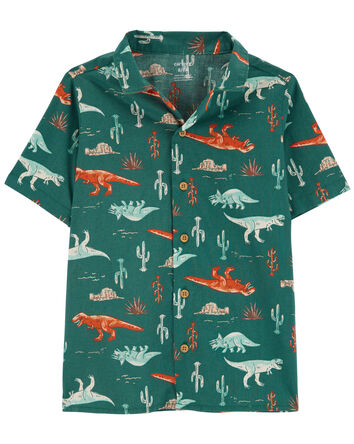 Kid Button-Front Dinosaur-Print Shirt, 