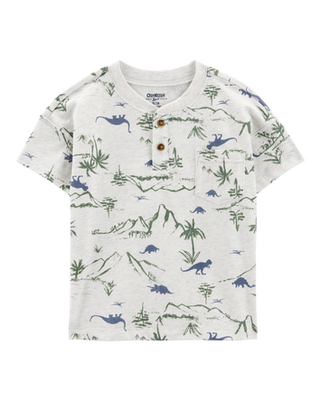 Toddler Henley Dinosaur Print Shirt - Grey, 
