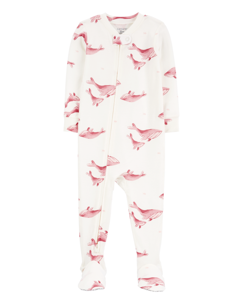 Baby Girl 1-Piece Whale PurelySoft Footie Pajamas, image 1 of 5 slides
