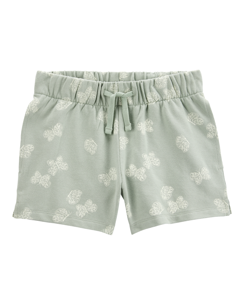 Kid Butterfly Print Pull-On French Terry Shorts - Green, image 1 of 4 slides