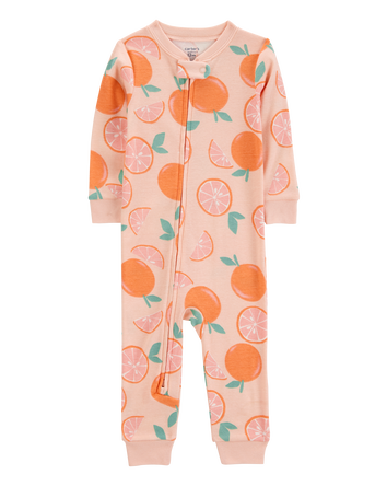 Baby Orange Print Snug Fit Cotton Footless 1-Piece Pajamas - Pink, 
