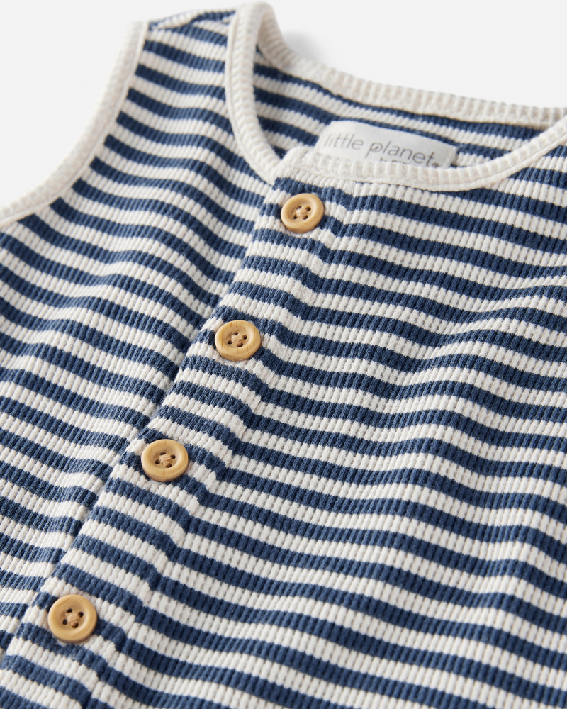 Baby Organic Cotton Waffle Knit Romper in Stripes, image 2 of 4 slides