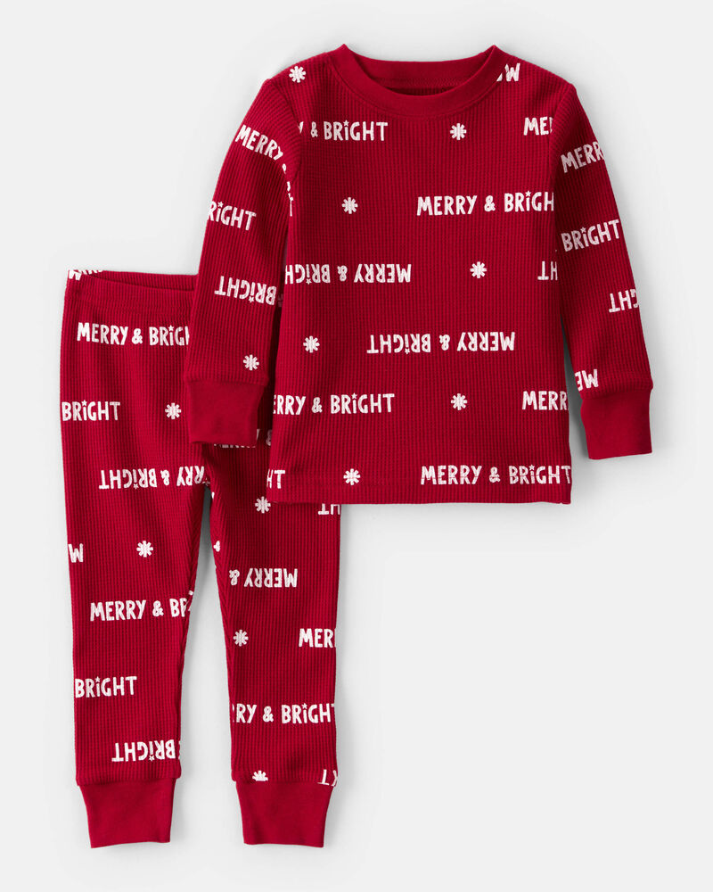 Baby Merry & Bright Christmas Print Cotton Long-Sleeve 2-Piece Pajamas - Red, image 1 of 3 slides