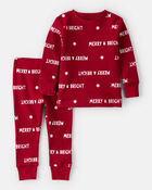 Baby Merry & Bright Christmas Print Cotton Long-Sleeve 2-Piece Pajamas - Red, image 1 of 3 slides