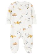 Vehicles 2-Way Zip Cotton Sleep & Play Pajamas, image 1 of 4 slides