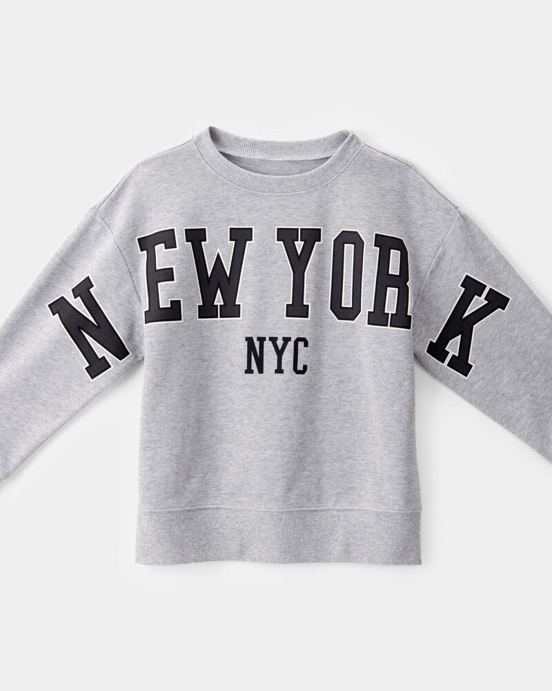 Boys NYC French Terry Pullover Sweatshirt - Grey, image 2 of 4 slides