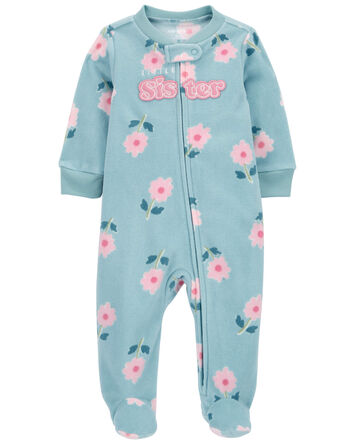 Baby Little Sister Zip-Up Fleece Footie Sleep & Play Pajamas, 