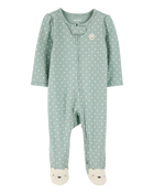 Baby Girl Polka Dot 2-Way Zip Cotton Sleep & Play Pajamas - Green, image 1 of 4 slides