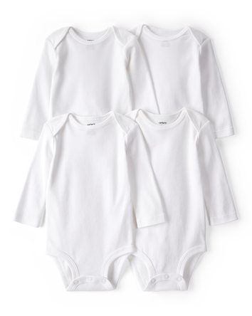 Baby 4-Pack Long-Sleeve Bodysuits - White, 