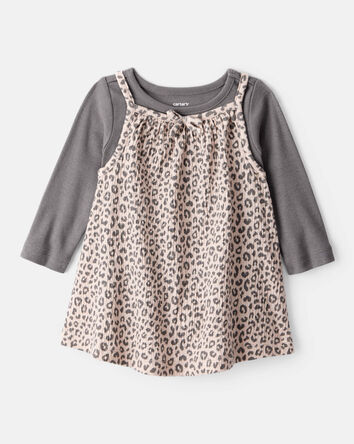 Baby Girl 2-Piece Leopard Leopard Print Long-Sleeve Dress Set, 