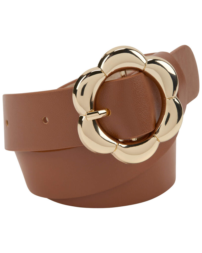 Faux Leather Daisy Belt in Tan, image 1 of 1 slides