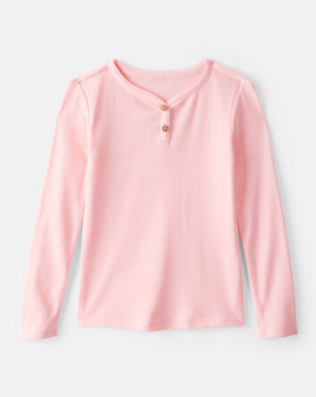 Toddler Girl Cotton Long-Sleeve Henley Top - Pink, 