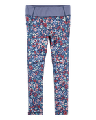 Kid Floral Print Active Leggings in BeCool™ Fabric - Purple, image 1 of 4 slides