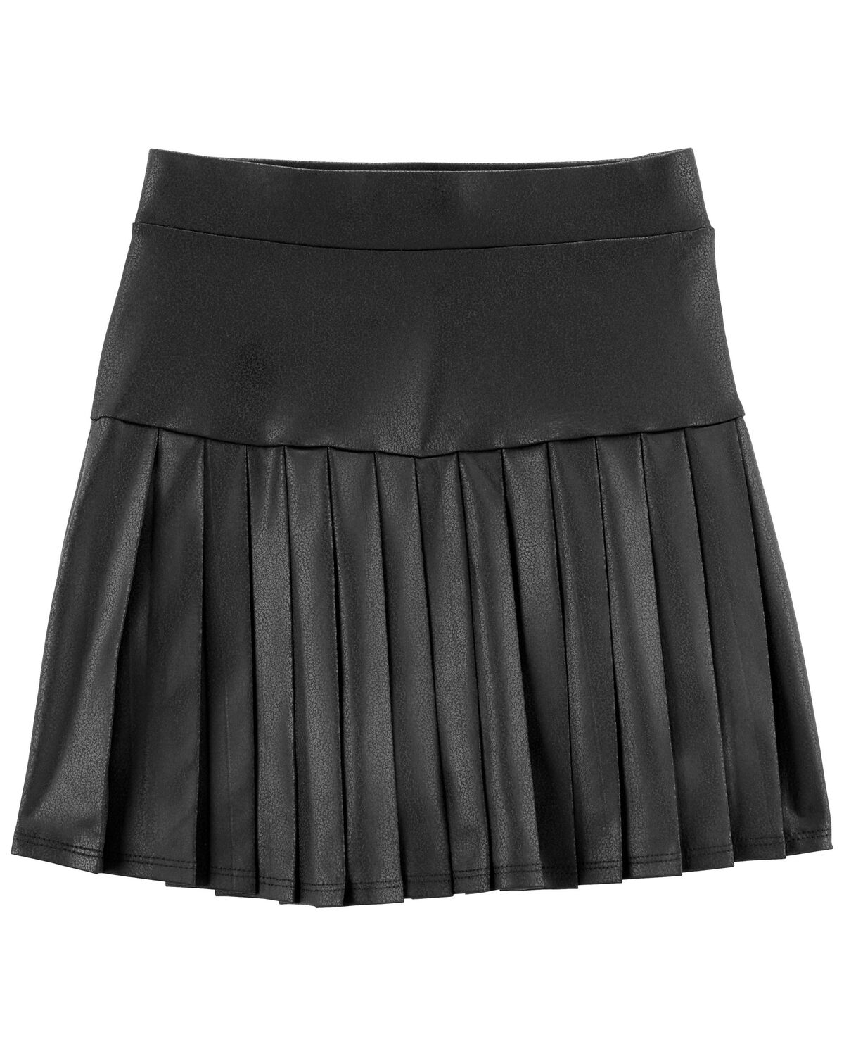 Black Kid Pleated Faux Leather Skirt