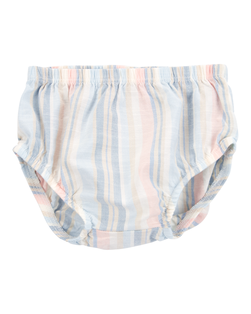 Baby Striped Linen Look-Alike Flutter Sleeves Dress, image 3 of 5 slides