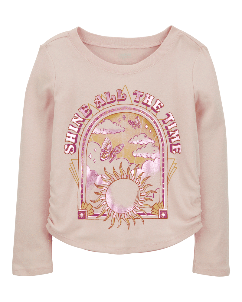 Kid Shine All The Time Foil Long-Sleeve Fashion Top - Tan, image 2 of 4 slides