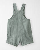 Toddler Organic Cotton Gauze Shortalls in Green, image 2 of 5 slides