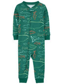 Green - Toddler 1-Piece Shark 100% Snug Fit Cotton Footless Pajamas