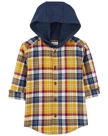 Toddler Hooded Flannel Button-Front Shirt, 